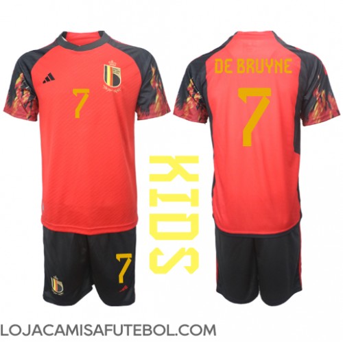 Camisa de Futebol Bélgica Kevin De Bruyne #7 Equipamento Principal Infantil Mundo 2022 Manga Curta (+ Calças curtas)